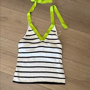 Polo Ralph Lauren Black and White Striped Cami with Green Trim
